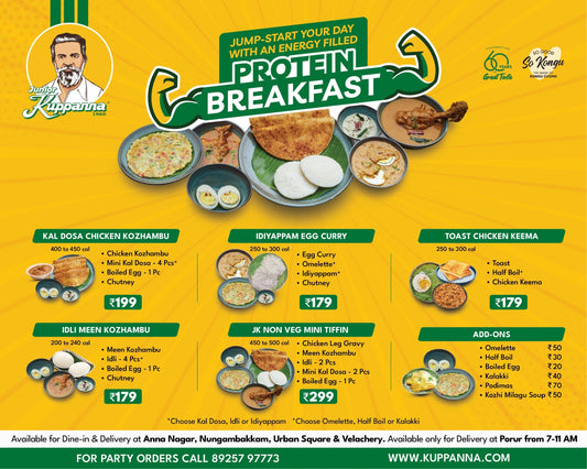 Energize your morning with Protein Breakfast at Junior Kuppanna