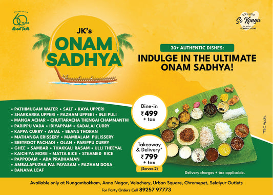 Experience the magic of South Indian cuisine with Junior Kuppanna Onam Sadhya.