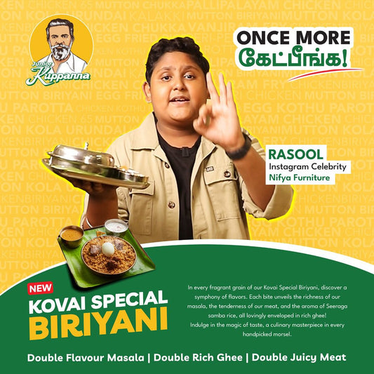 Discover Junior Kuppanna’s Signature Kovai Special Biriyani